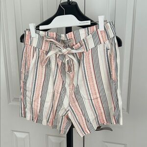 Liverpool Striped Tie-Waist Shorts - White with Pink & Gray Stripes